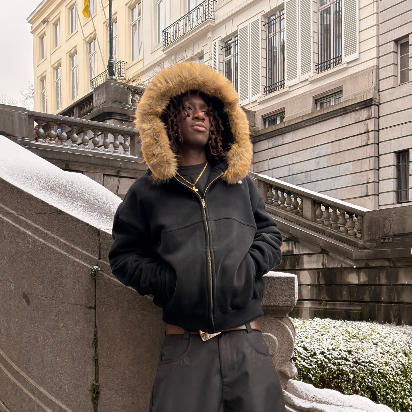 Venace "motion" detachable fur hoodie